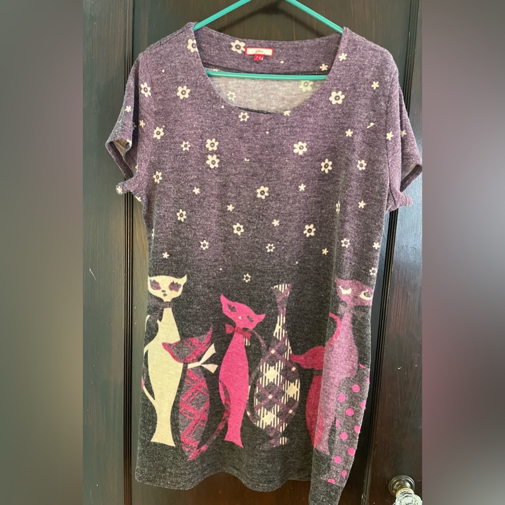 Wool knit cat dress from Joe Brown’s in purple.